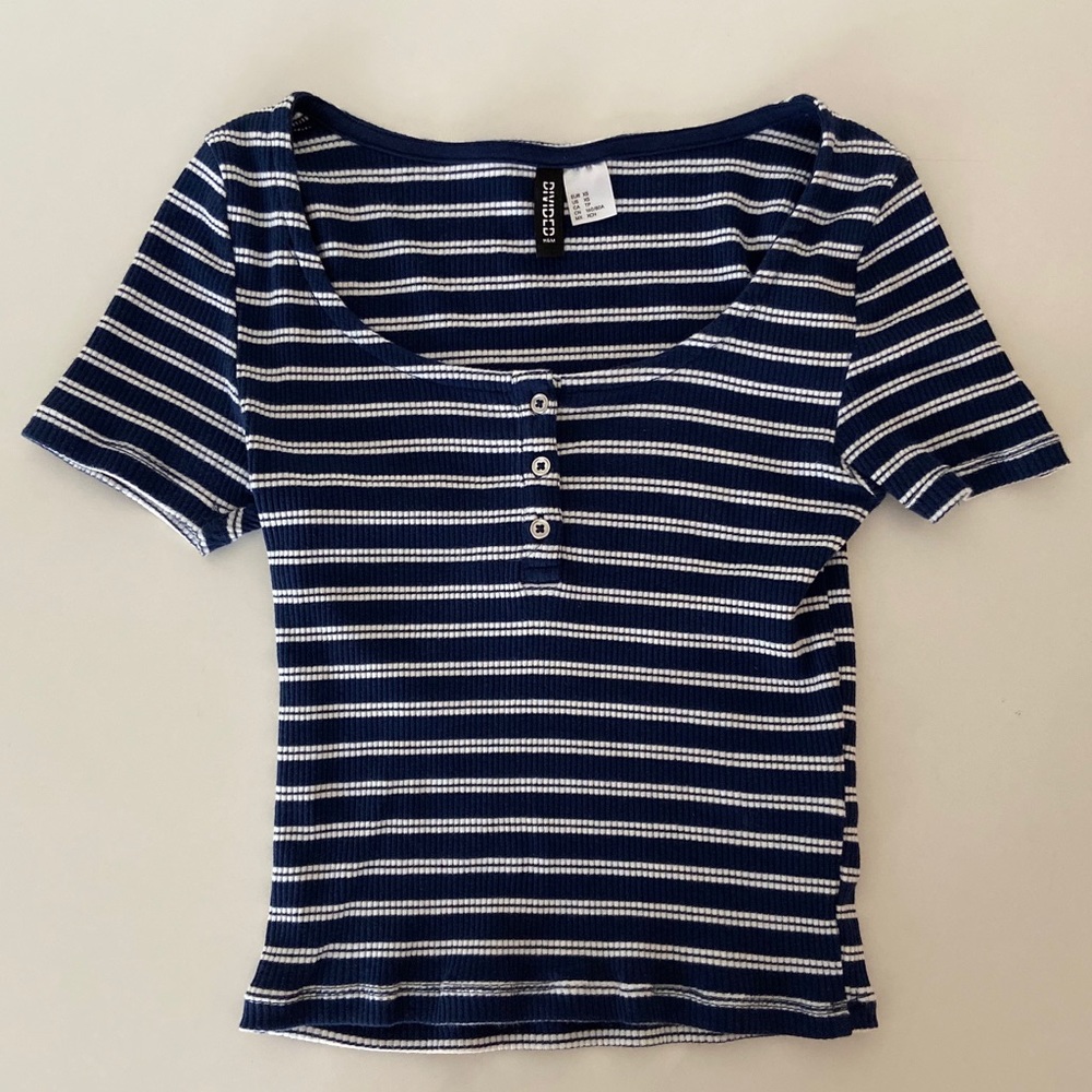 H&M Blue and White Stripes Crop Top